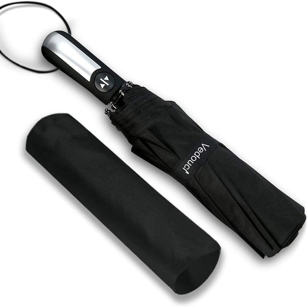 43" Folding Automatic Travel Black Umbrella